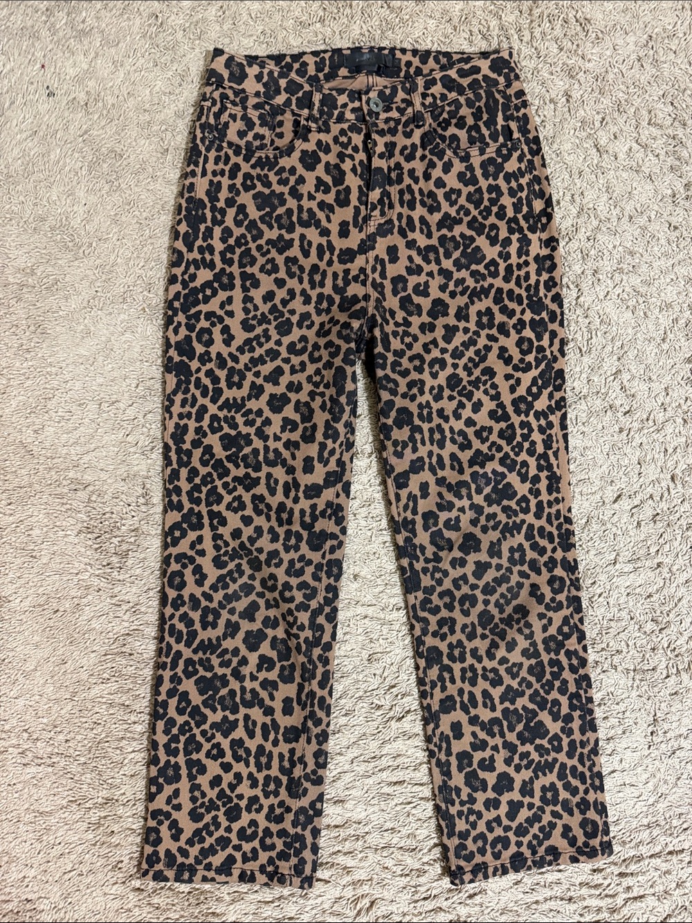 Lucky & Blessed Leopard Print Flare Leg Jeans Brown Black size 14 Western Casual